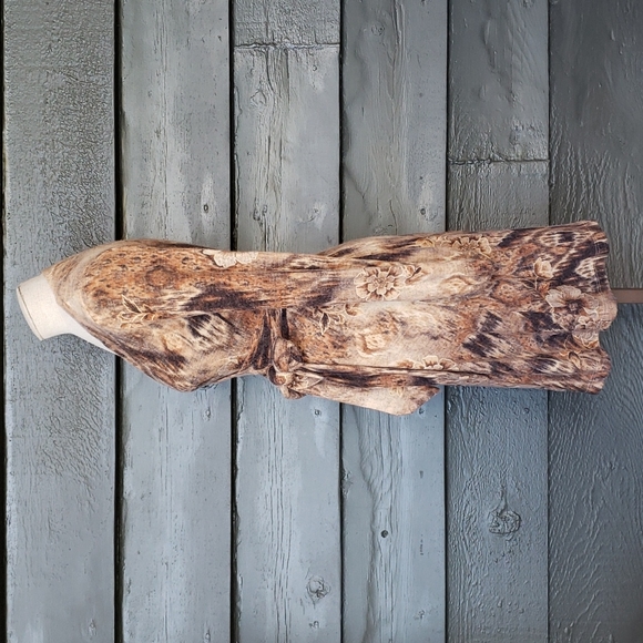 EVA FRANCO Earth Tones Soft Knit Floral Blouson Sleeve Wrap Dress sz 6 Women's - Picture 2 of 5